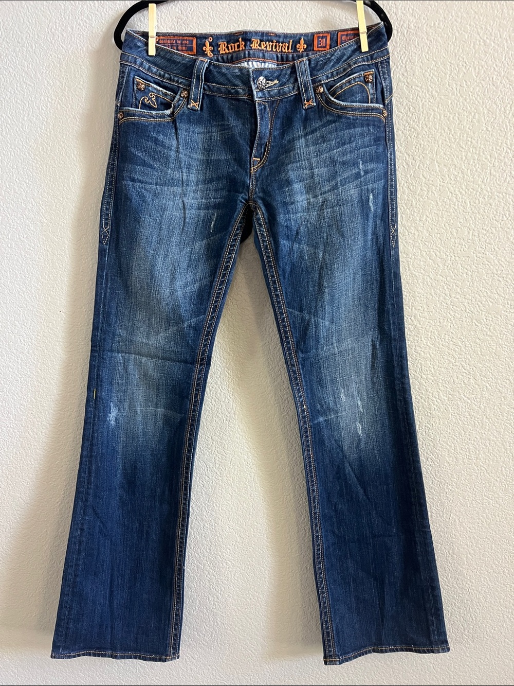 Rock Revival Women’s Chrissie Bootcut Jeans with Contrast Stitching Flap Size 31